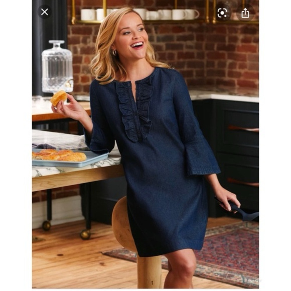 Draper James Chambray Ruffle Shift Dress Sz 16